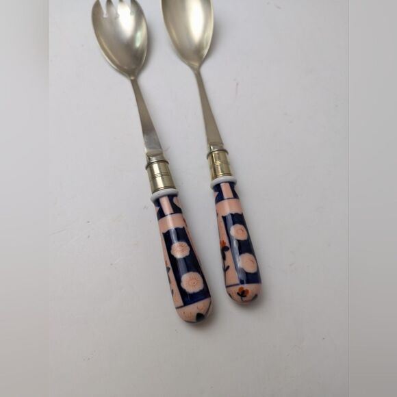 Antique Imari Porcelain Handle Salad Servers – Fork & Spoon Set – Early 1900s - Picture 2 of 8